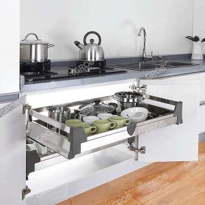 Kệ xoong nồi Grob Inox hộp 304 âm tủ-GH75A