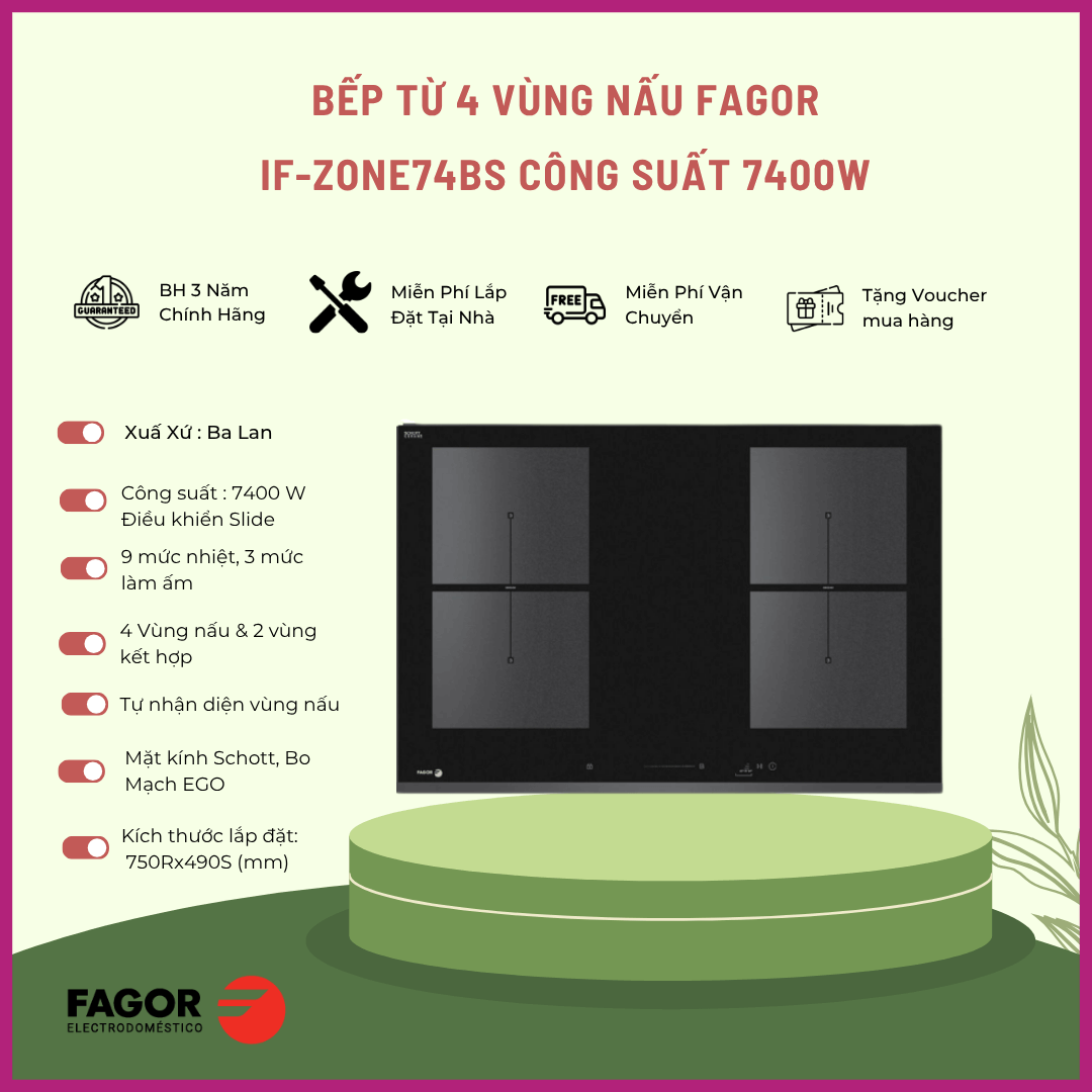 Bếp từ Fagor IF-ZONE74BS 4 vùng nấu - Công suất 7400W