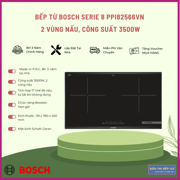 BẾP TỪ ĐÔI BOSCH PPI82566VN SERIE 8 - Mẫu 2024