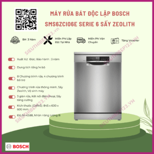 MÁY RỬA BÁT BOSCH SMS6ZCI06E SERIE 6 SẤY ZEOLITH TRÍ TUỆ NHÂN TẠO AI