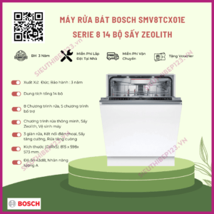 MÁY RỬA BÁT BOSCH SMV8TCX01E SERIE 8 ÂM TỦ